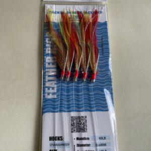 5 Hook Red and Yellow Mackerel Feathers Rig 2/0