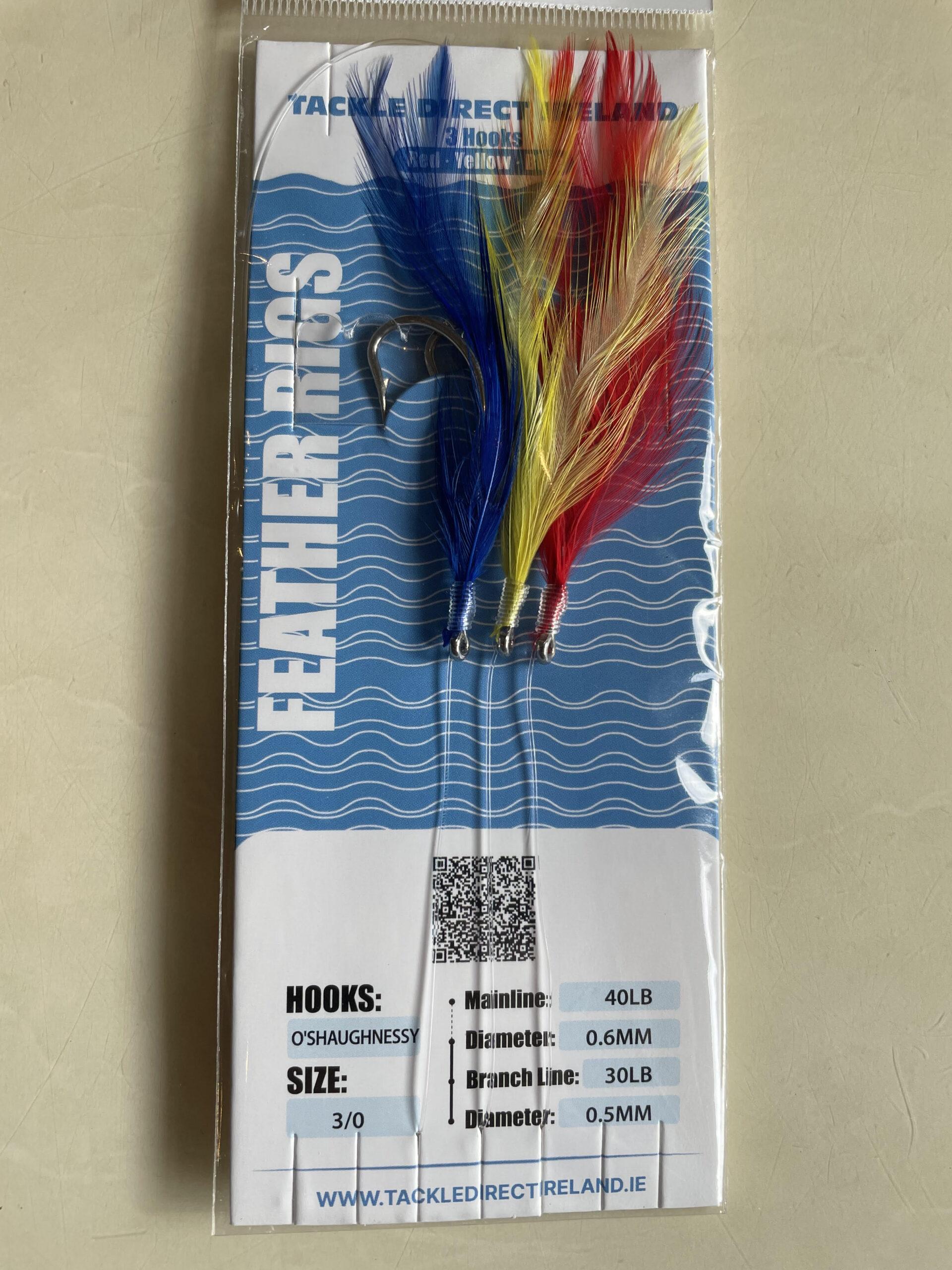 Feather Rigs 3 HOOK COLOURED FEATHER RIG SIZE 3/0 - Tackle Direct Ireland